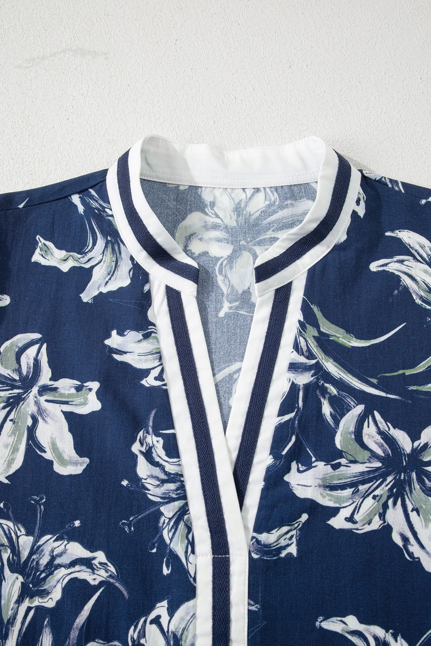 Floral Stripe Trim V-Neck Blouse