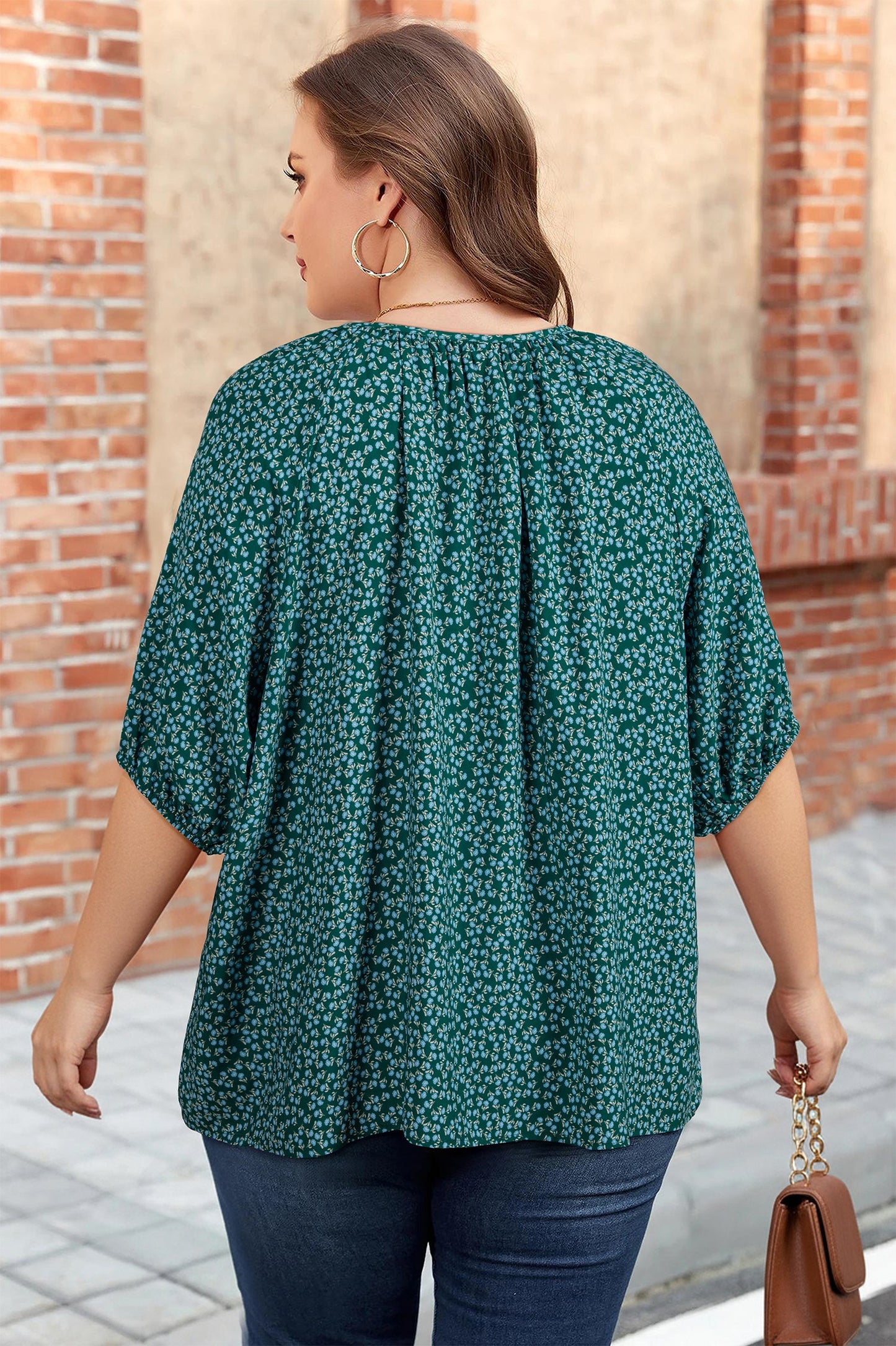 Plus Size Floral Boho Chic Notch V-Neck Top