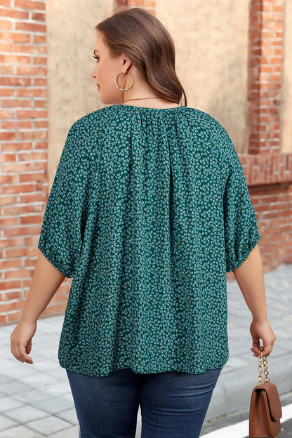Plus Size Floral Boho Chic Notch V-Neck Top