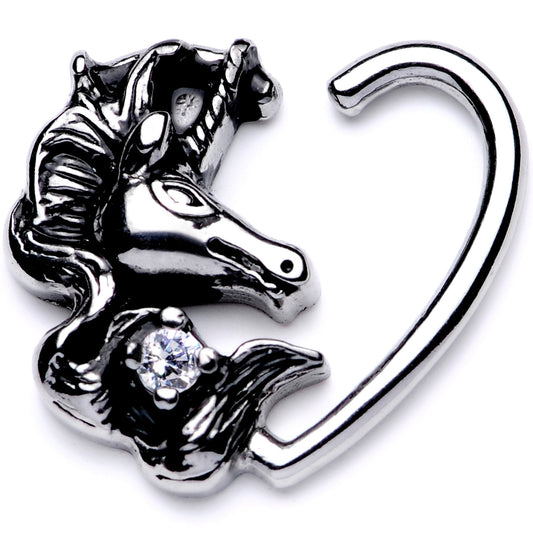 16G 3/8 Clear CZ Unicorn Right Heart Closure Ring