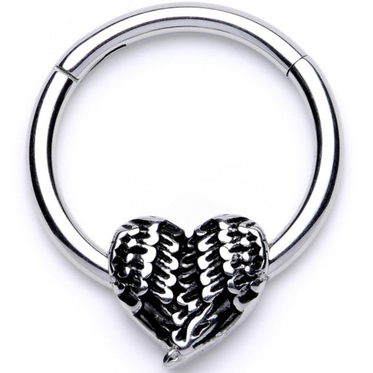 16G 3/8 Textured Geometric Heart Hinged Segment Ring