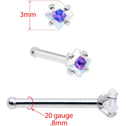20G 1/4 Aurora Gem Square Multi Size Nose Bone Set of 6