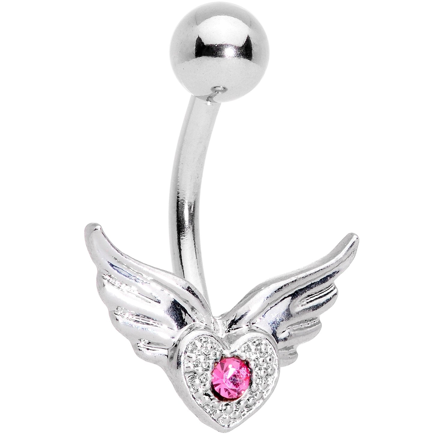 Pink Gem Valentines Day Winged Heart Belly Ring Set of 4