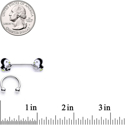 14G 9/16 1/2 Winter Penguins Horseshoe Barbell Nipple Ring Set