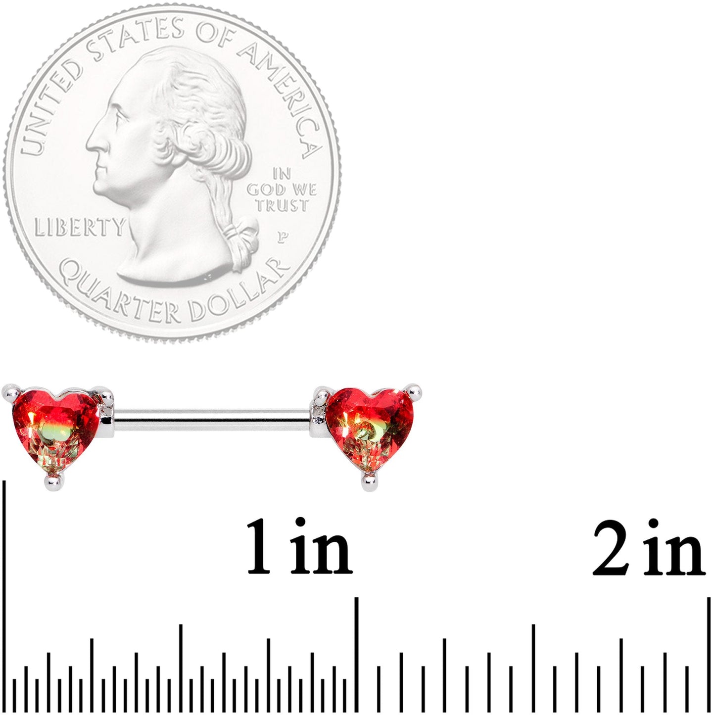 14G 9/16 Red Tourmaline Heart Barbell Nipple Ring Set