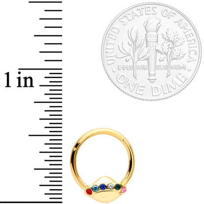 16G 3/8 Multicolor Gem Gold Tone UFO Hinged Segment Ring