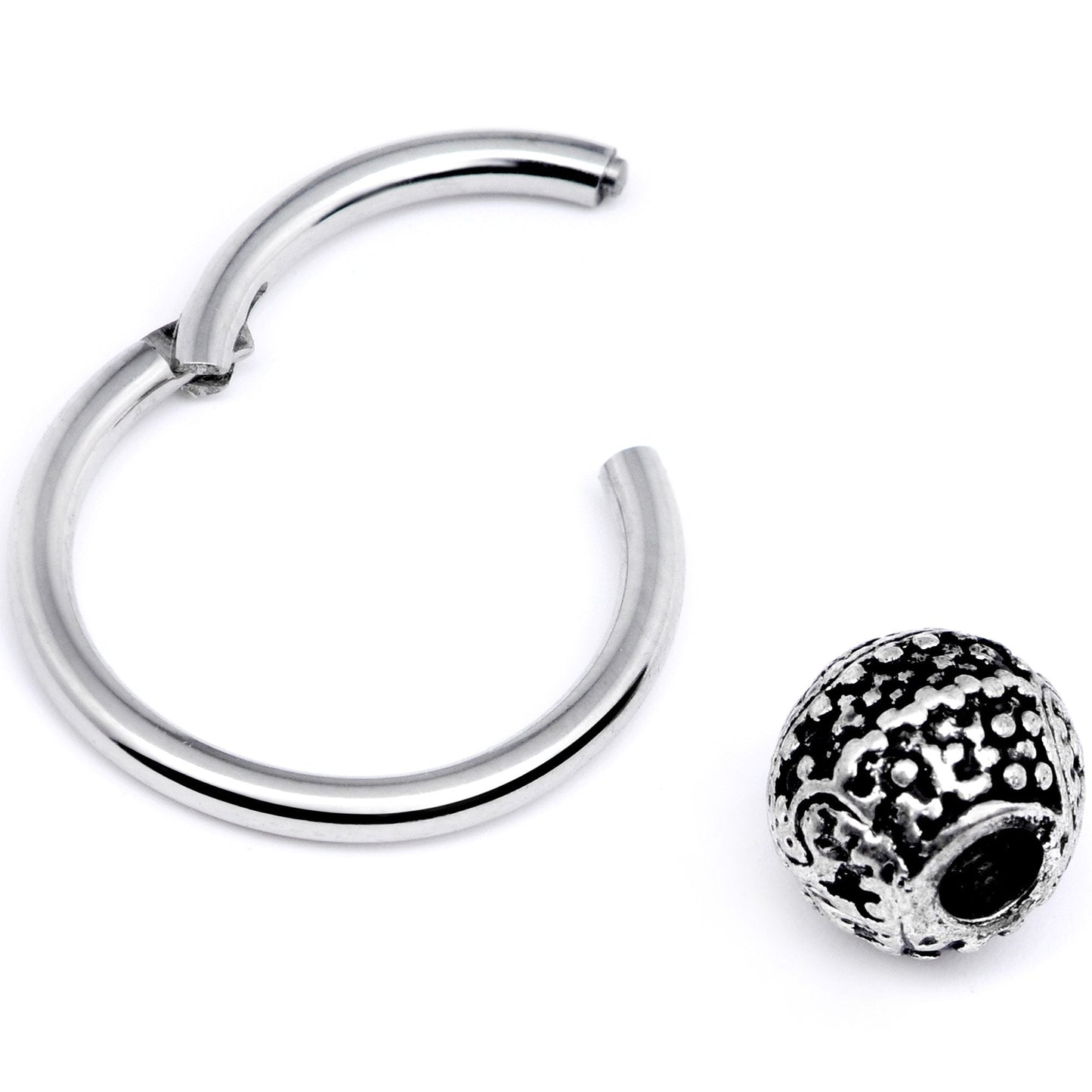 16G 3/8 Tiny Texture Pattern Bead Hinged Segment Ring