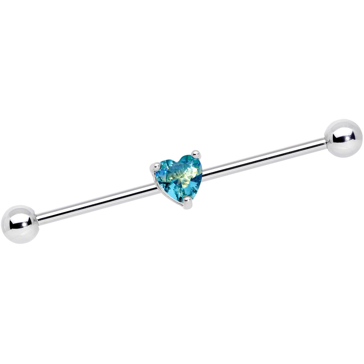 14G Blue Green Gem Faceted Heart Industrial Barbell 38mm
