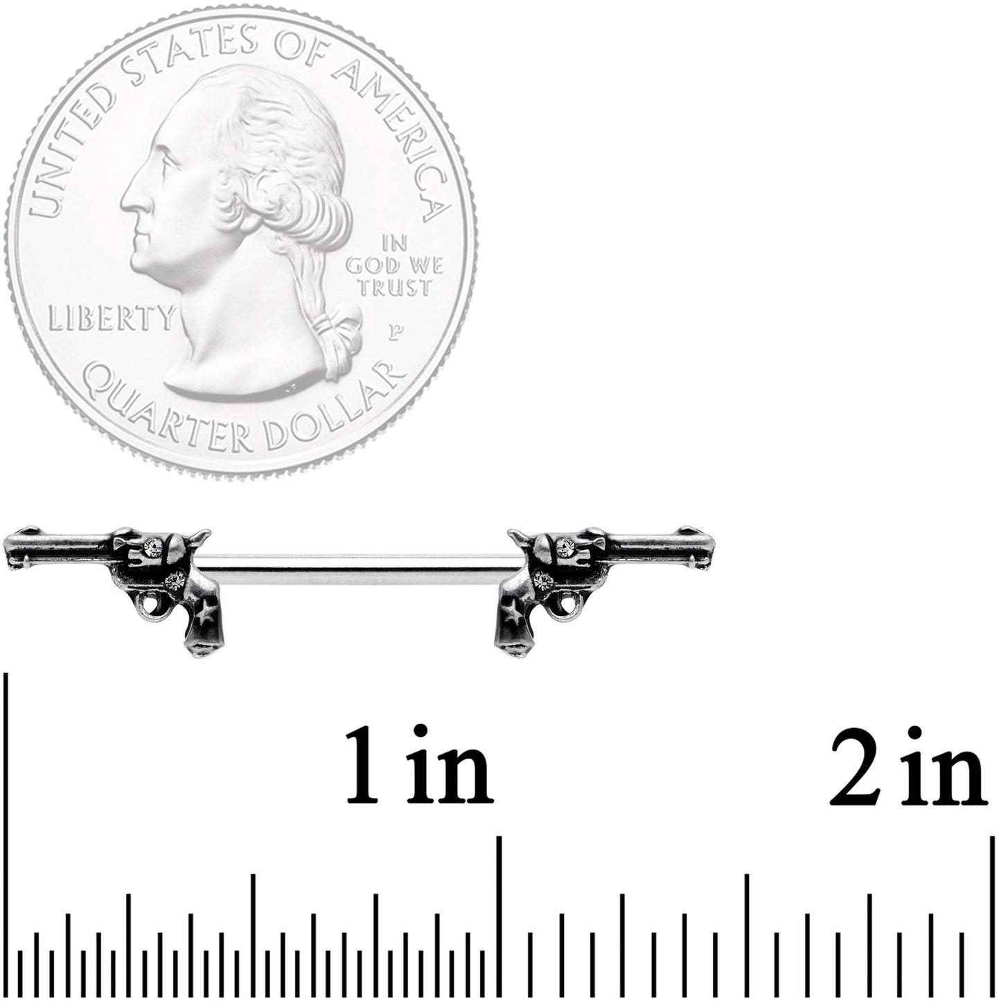 14G 9/16 Clear Gem Western Revolver Gun Barbell Nipple Ring Set