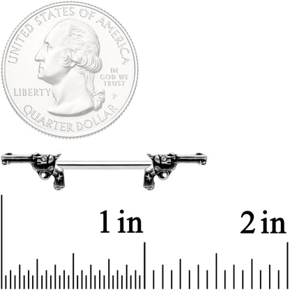14G 9/16 Clear Gem Western Revolver Gun Barbell Nipple Ring Set