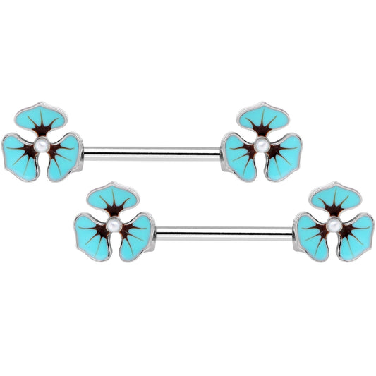 14G Clear Gem Blue Flower Horseshoe Barbell Nipple Ring Set of 4