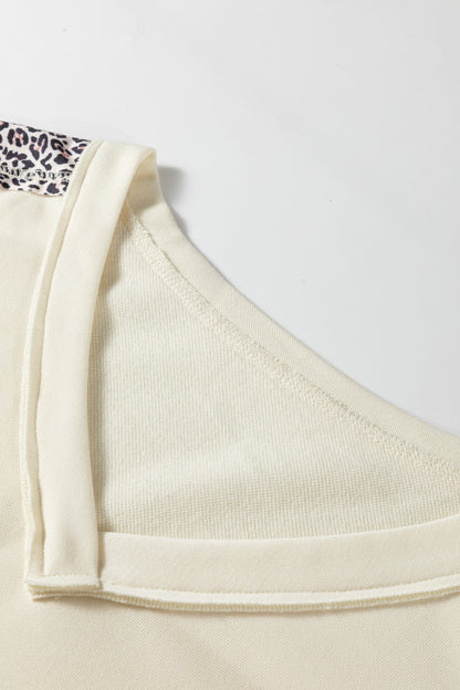 V-Neck Expose Seam Patchwork Half Sleeve Top