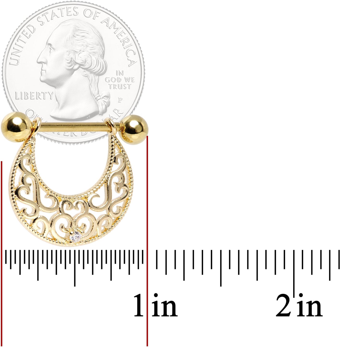 14G 9/16 Clear CZ Gem Gold Tone Abstract Heart Nipple Shield Set