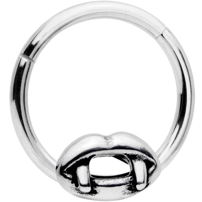 16G 3/8 Halloween Vampires Kiss Fangs Hinged Segment Ring