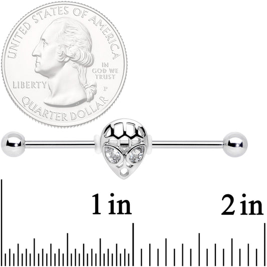 14G Clear CZ Gem Openwork Alien Industrial Barbell 38mm