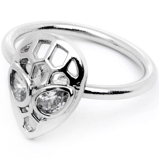 16G 3/8 Clear CZ Gem Openwork Alien Hinged Segment Ring