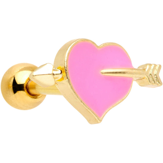 16G 1/4 Gold Tone Sweet Pink Sweetheart Cartilage Earring