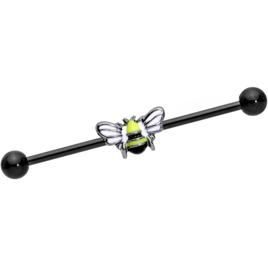 14G Black Blissful Bumblebee Industrial Barbell 38mm