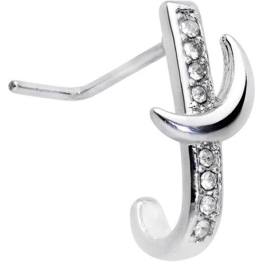 20G 3/16 Clear CZ Gem Sliver Moon Faux Hoop L Shaped Nose Ring