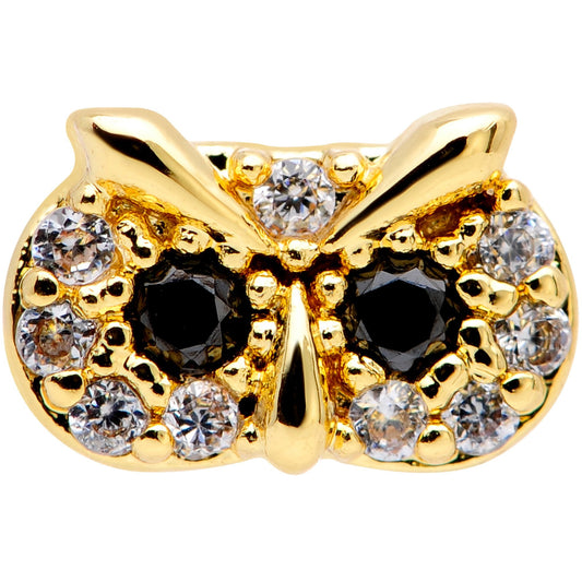 16G 5/16 Clear CZ Gem Gold Tone Wise Owl Labret Monroe Tragus