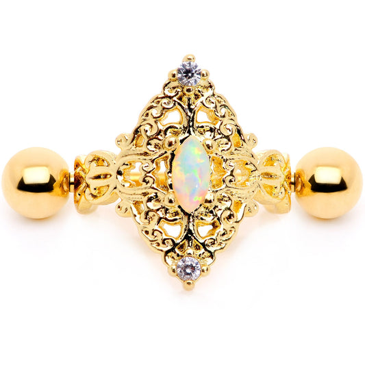 16G 1/2 White Synthetic Opal Gold Tone Art Deco Cartilage Cuff