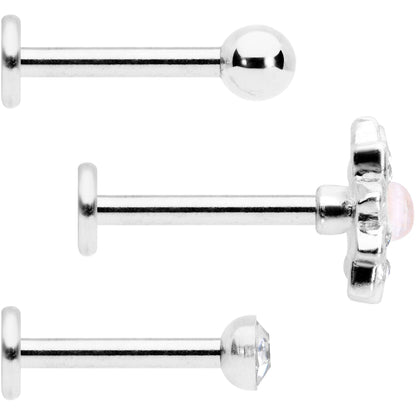 16G 5/16 White Faux Opal Flower Labret Set of 3