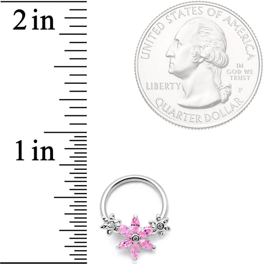 16G 3/8 Pink CZ Gem Flower BCR Captive Ring