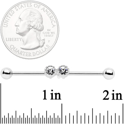 14G Clear Gem Double Drama Industrial Barbell 38mm