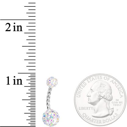 Aurora Gem White Faux Opal Disco Ball Twisted Belly Ring Set of 3