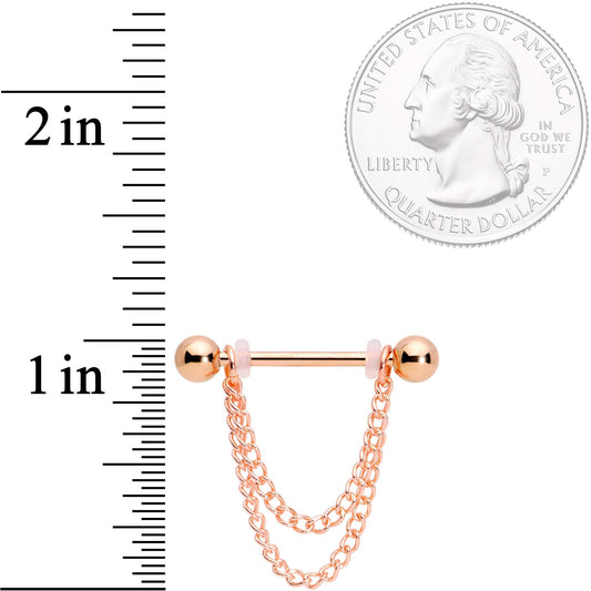 14G Rose Gold Tone Chain Dangle Nipple Ring Set