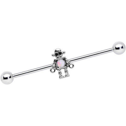 14G White Faux Opal Rock Out Robot Industrial Barbell 38mm