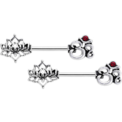 14G 9/16 State of Zen Yoga Om Lotus Flower Nipple Ring Set
