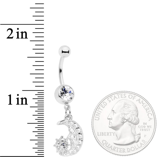 Clear Gem Peaceful Night Star Moon Dangle Belly Ring