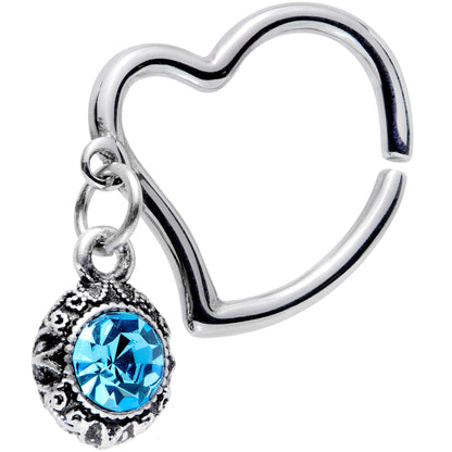 16G 3/8 Aqua Gem Heart Dangle Right Closure Ring