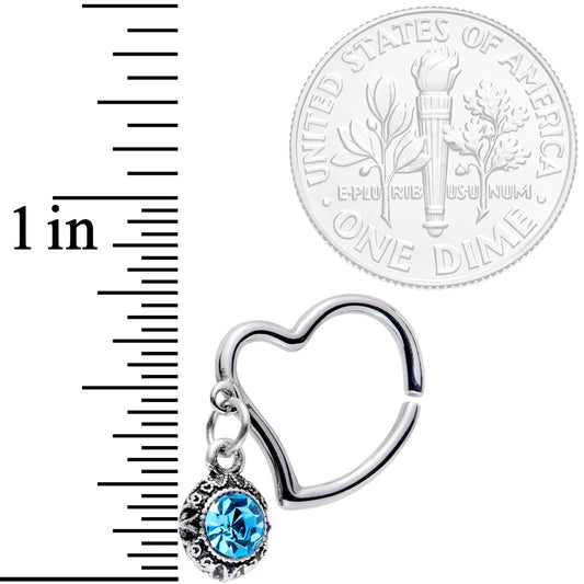16G 3/8 Aqua Gem Heart Dangle Right Closure Ring