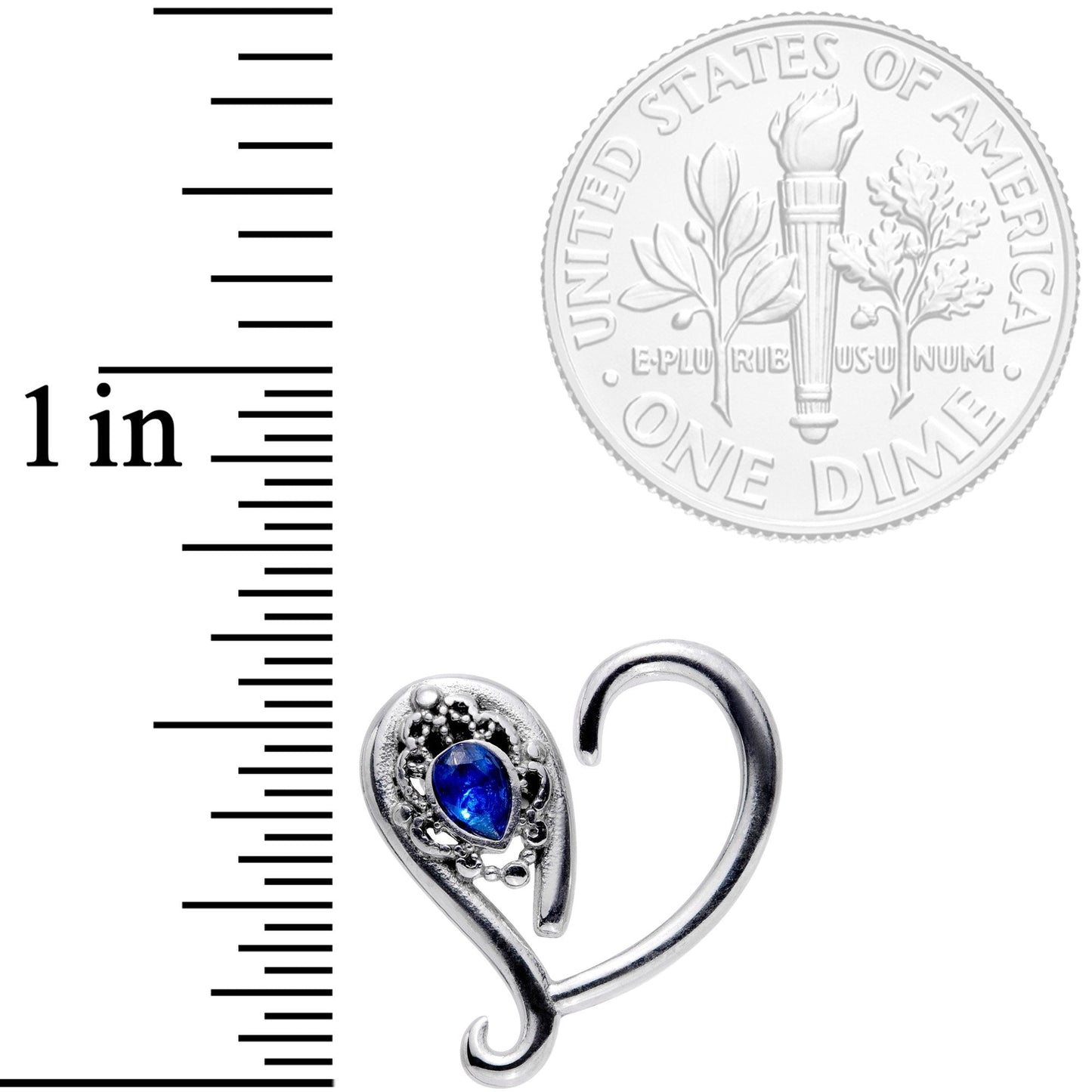 16G 3/8 Deep Blue Gem Open Right Heart Closure Ring