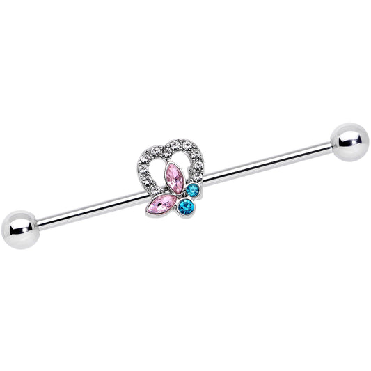 14G Pink Blue Butterfly Heart Industrial Barbell 38mm