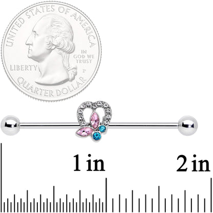 14G Pink Blue Butterfly Heart Industrial Barbell 38mm