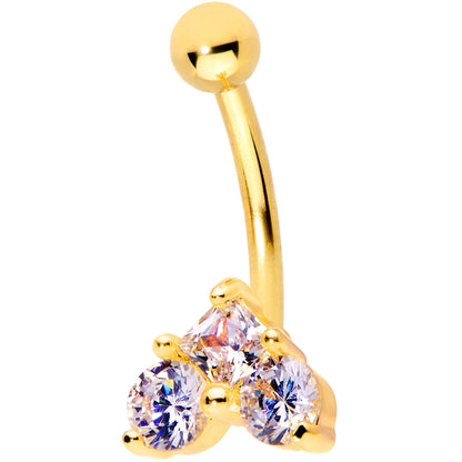 16G 5/16 Clear Gem Trio Gold Tone Heart Curved Eyebrow Ring