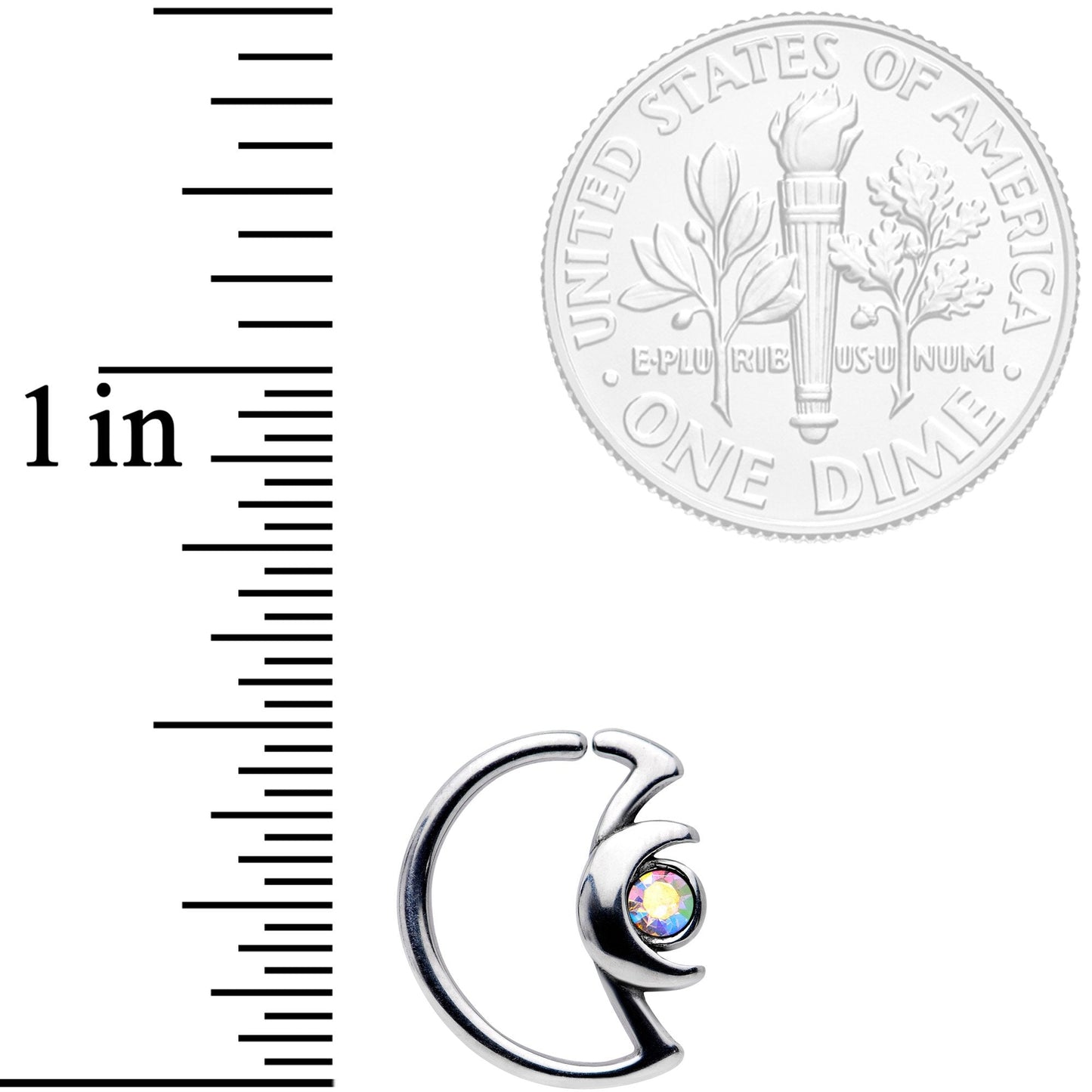 18G 3/8 Aurora Gem Crescent Moon Closure Ring
