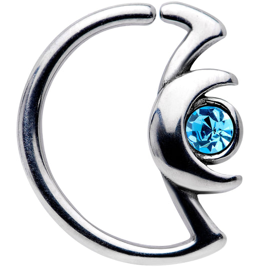 18G 3/8 Aqua Gem Crescent Moon Closure Ring
