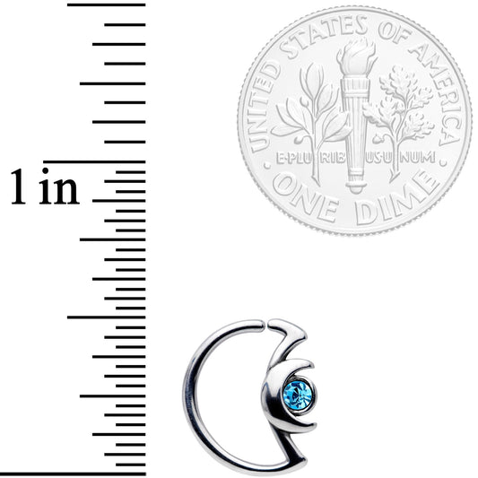 18G 3/8 Aqua Gem Crescent Moon Closure Ring