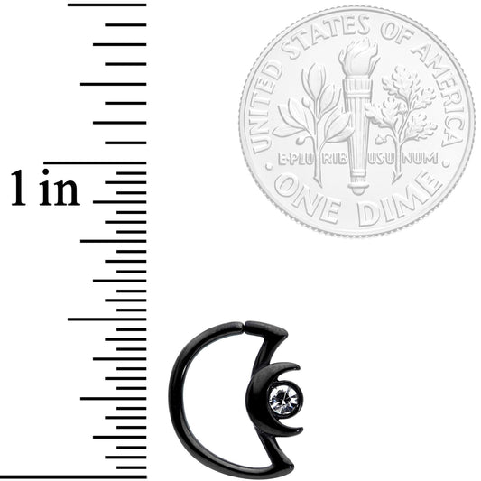 18G 3/8 Clear Gem Black Crescent Moon Closure Ring