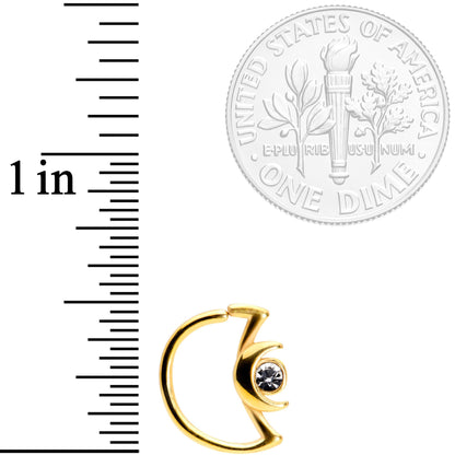 18G 3/8 Clear Gem Gold Tone Crescent Moon Closure Ring