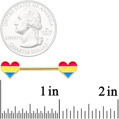 14G Pansexual Pride Gold Tone Heart Barbell Nipple Ring Set