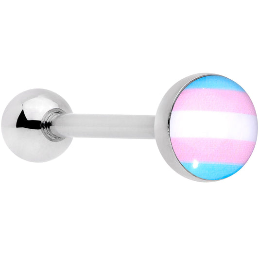 Pink Blue White Transgender Pride Flag Barbell Tongue Ring