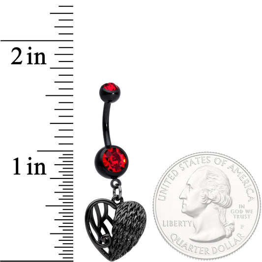 Red Gem Black Angels Wing Heart Dangle Belly Ring
