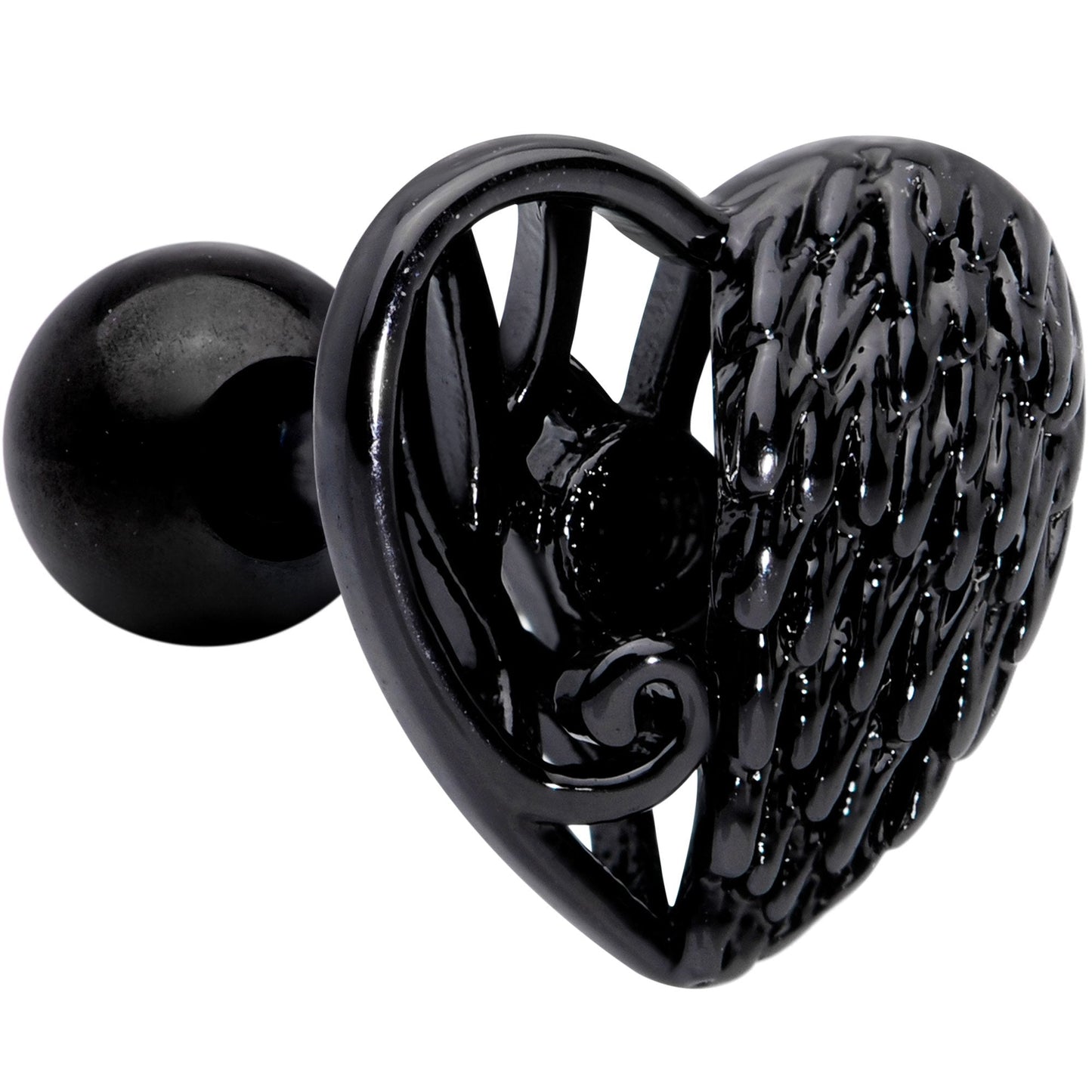 16G 1/4 Black Angels Wing Heart Tragus Cartilage Earring