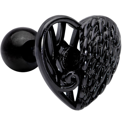 16G 1/4 Black Angels Wing Heart Tragus Cartilage Earring