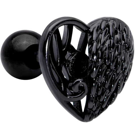 16G 1/4 Black Angels Wing Heart Tragus Cartilage Earring